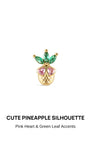 KOSINER Orchard 14K Gold Plated 925 Sterling Silver Pineapple Flat Back Stud, Pink Heart & Green Leaf Gem Accent Cute Fruit Cartilage Piercing Earring, Hypoallergenic Stackable for Helix Tragus Lobe Conch