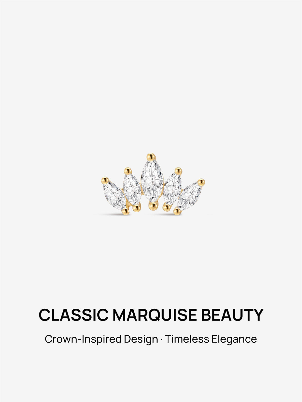 KOSINER 14K Solid Gold Crown Marquise Zircon Ear Piercing Stud,waterproof,hypoallergentic,no plated.