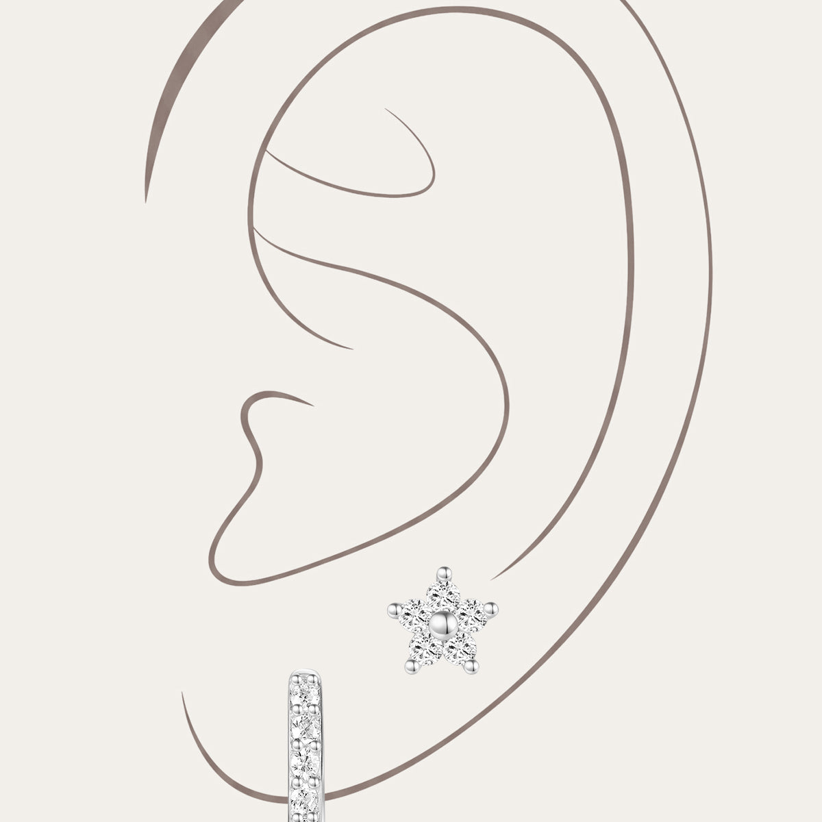 925 Sterling Silver Hoop Earrings with Pave Zircon Stones, Product Showcase.925 Sterling Silver flower stud piercing with AAAAA cubic zirconia and flat back, 16G.