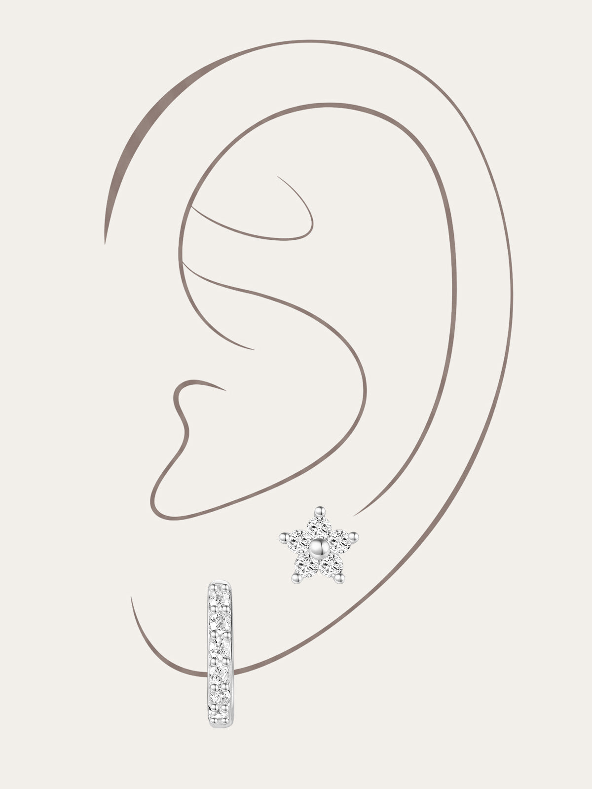 925 Sterling Silver Hoop Earrings with Pave Zircon Stones, Product Showcase.925 Sterling Silver flower stud piercing with AAAAA cubic zirconia and flat back, 16G.