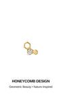 HONEYCOMB DESIGN graphic banner, 14K solid gold geometric hexagon flat back piercing stud, nature inspired minimalist jewelry visual