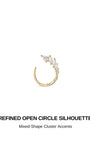 KOSINER Open C-Shape Marquise & Round CZ Cluster Curved Flat Back Stud, 925 Sterling Silver Internal Thread Elegant Helix Cartilage Piercing Earring