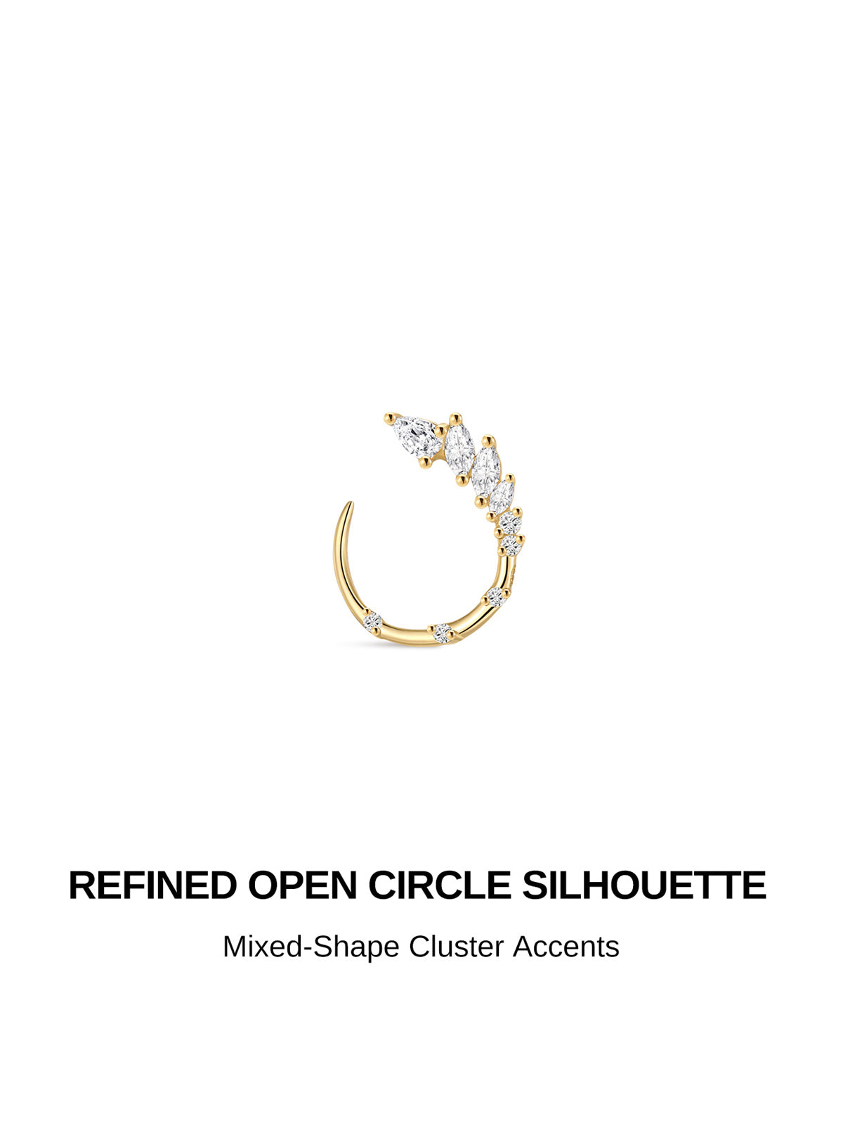 KOSINER Open C-Shape Marquise & Round CZ Cluster Curved Flat Back Stud, 925 Sterling Silver Internal Thread Elegant Helix Cartilage Piercing Earring