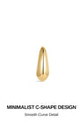 Product detail graphic of polished teardrop curved front piece, headline text MINIMALIST C-SHAPE DESIGN, subtext Smooth Curve Detail highlighting sleek rounded sculpted finish