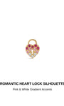 KOSINER Pink Ritual Romantic Heart Lock flat back stud, intricate heart lock shape with pink-white gradient stone inlay, delicate internally threaded piercing earring for sweet ear stacking layouts