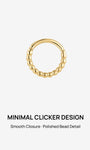 14K Solid Gold Not Plated Waterproof Hypoallergenic Smooth Ball Bead Daith Clicker Hoop Piercing Earring
