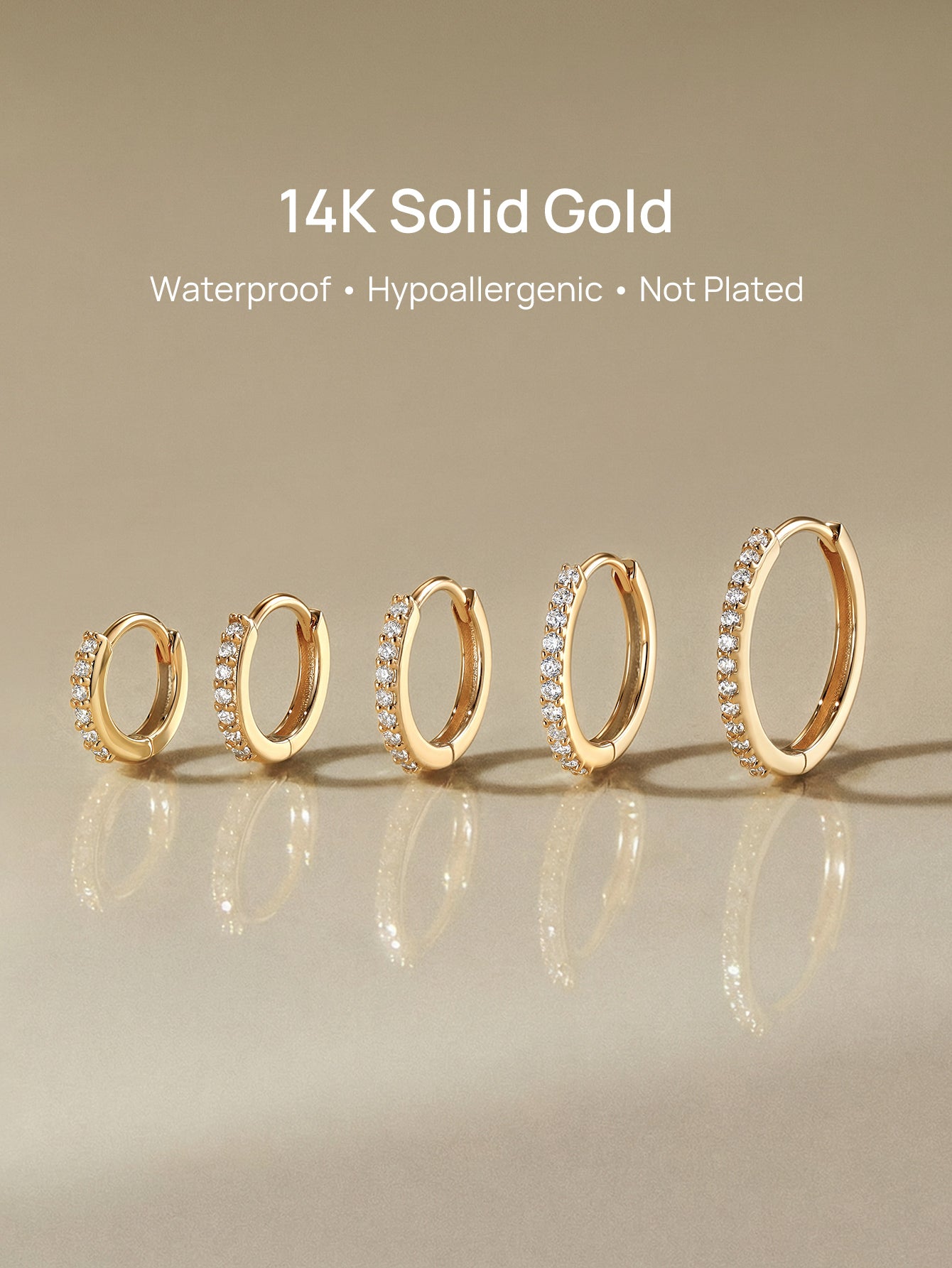 14K Solid Gold Crystal Pave Hoop Huggie Earring
