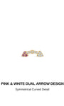 KOSINER Pink Ritual Pink & White Dual Arrow flat back stud, symmetrical curved design with two-tone pink and white crystal inlay, romantic internally threaded piercing earring for ear stacking