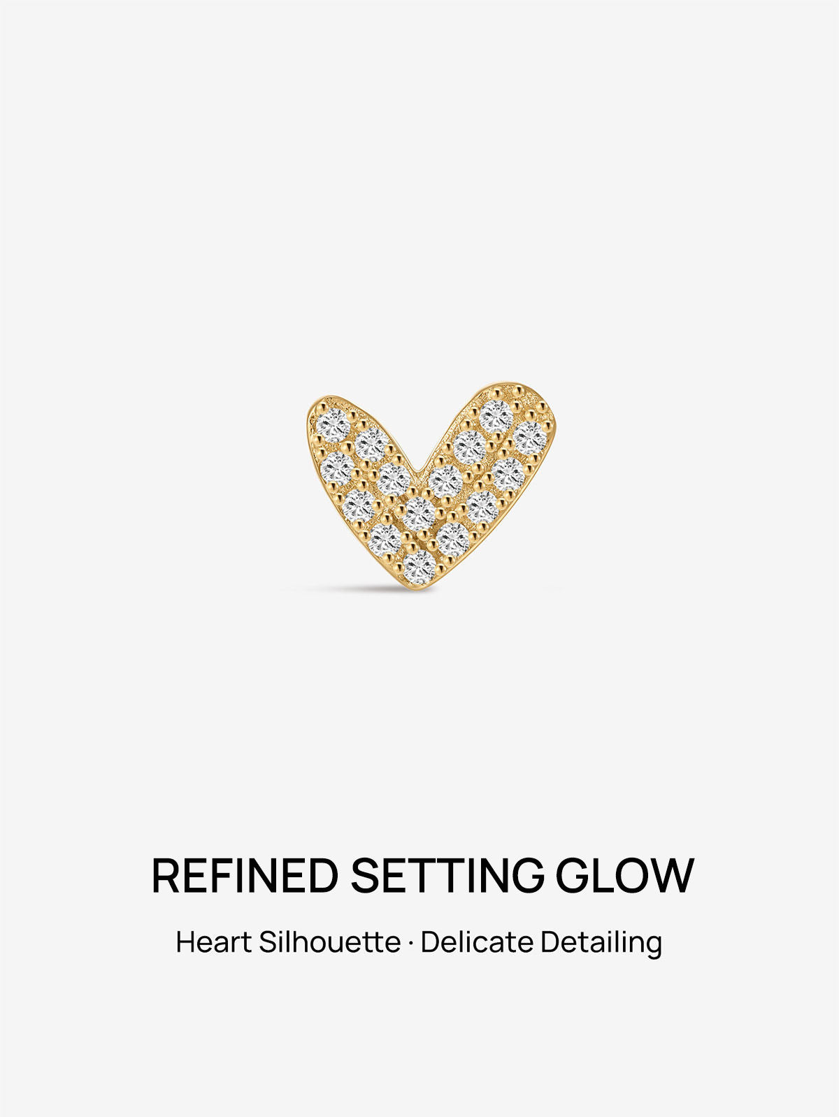 KOSINER 14K Solid Gold Delicate Pave Heart Flat Back Stud, Nickel-Free Waterproof Sleep Friendly Dainty Cartilage Piercing Jewelry for Women