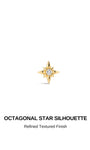 KOSINER Starlight Classic Octagonal Star Flat Back Stud front view, refined textured eight-point star silhouette with central round CZ accent, smooth polished solid 14K gold construction, sleek minimalist cartilage stud design
