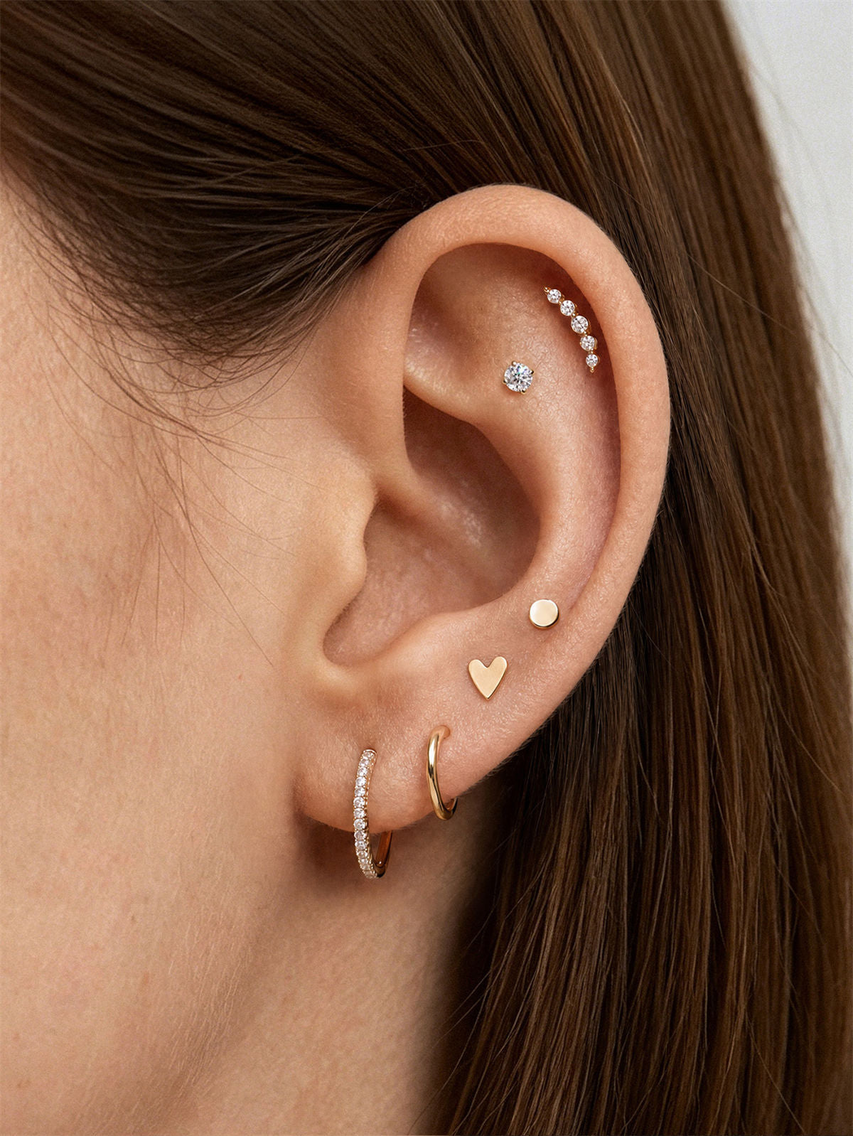 KOSINER 14K solid gold heart stud, waterproof, hypoallergenic, nickel-free, no plating
