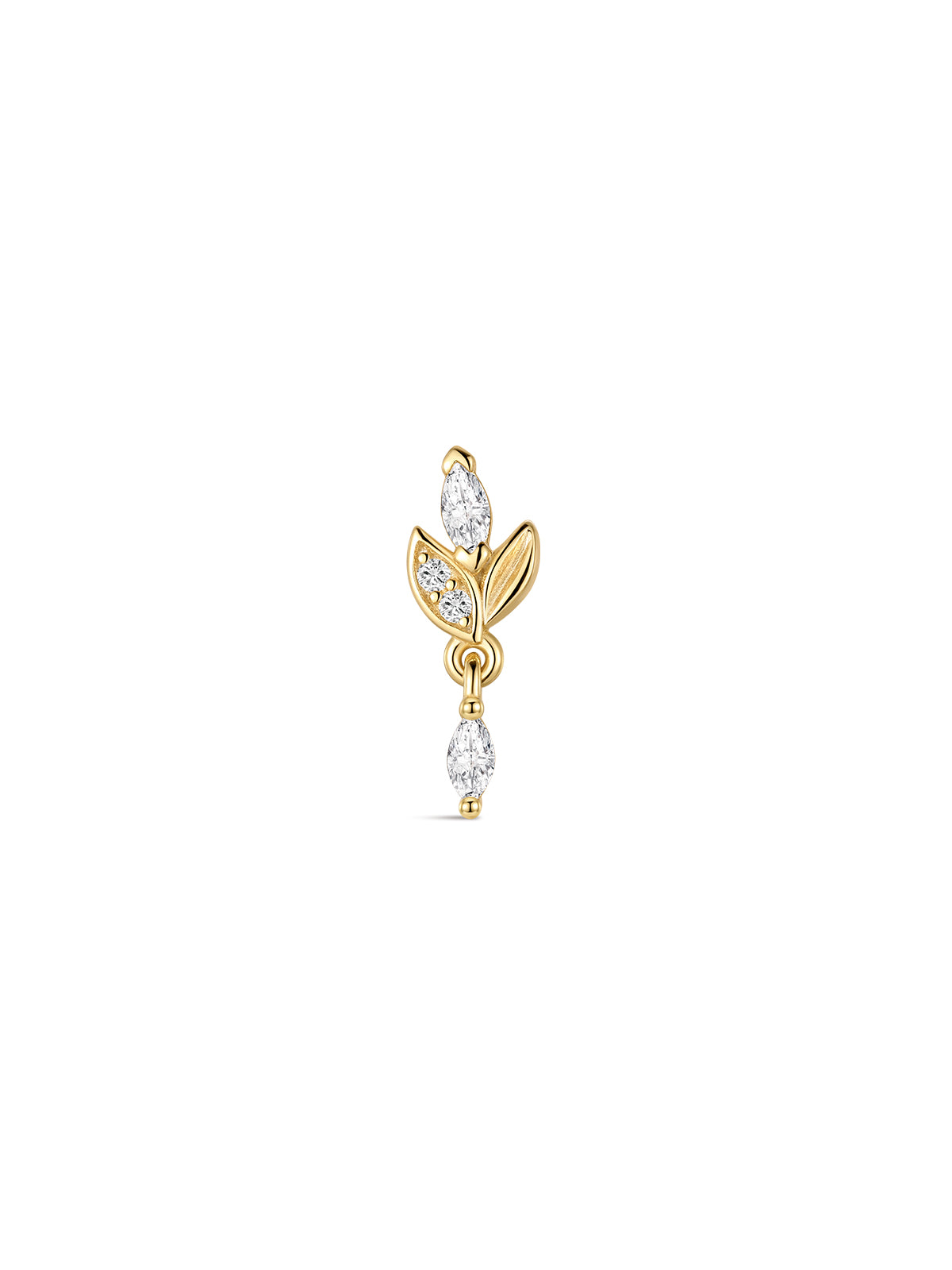 Front view of KOSINER At Dawn 925 Sterling Silver Olive Branch Marquise Drop Flat Back Stud