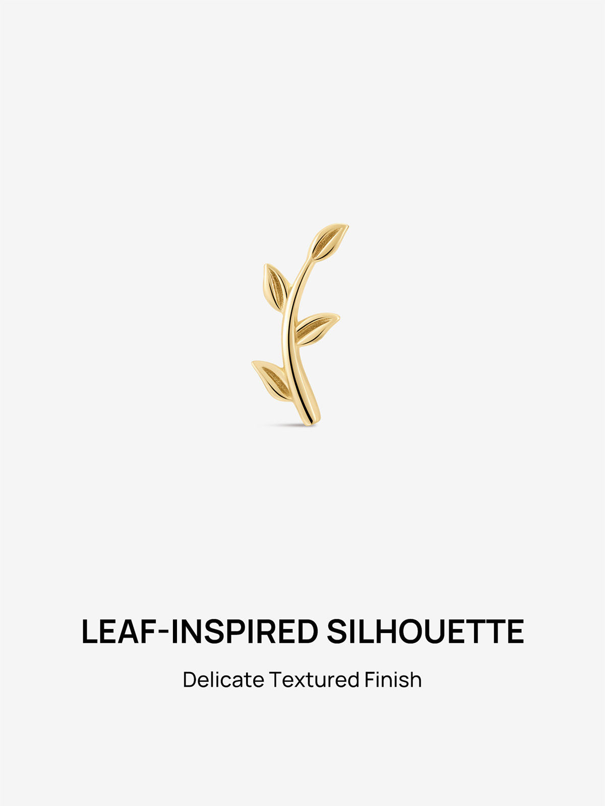 KOSINER 14K Solid Gold Minimal Leaf Branch Flat Back Piercing Stud, Nickel-Free Waterproof Dainty Nature Inspired Cartilage Earring for Multi Piercing