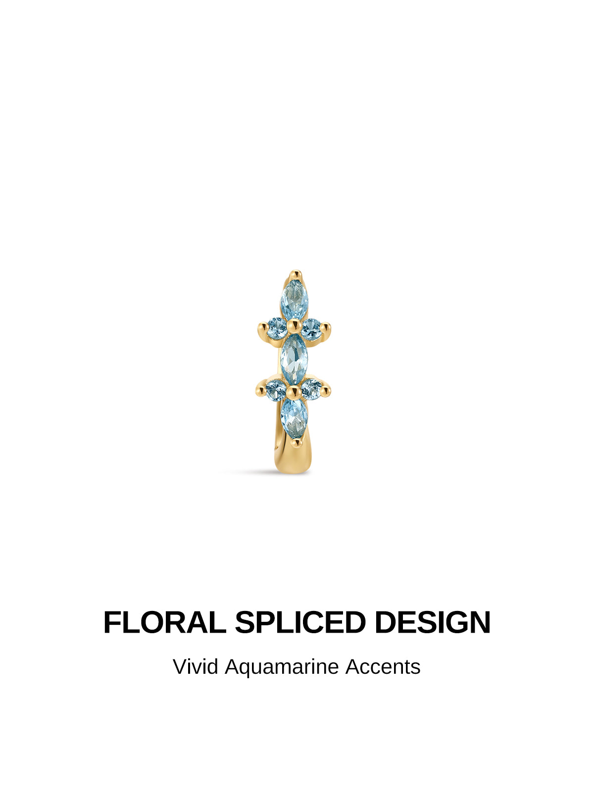 KOSINER Gem Garden 925 Sterling Silver Marquise Aquamarine Floral Clicker Hoop Earrings, Hypoallergenic Seamless Hinged Cartilage Piercing Hoops for Helix Lobe Tragus Stacking
