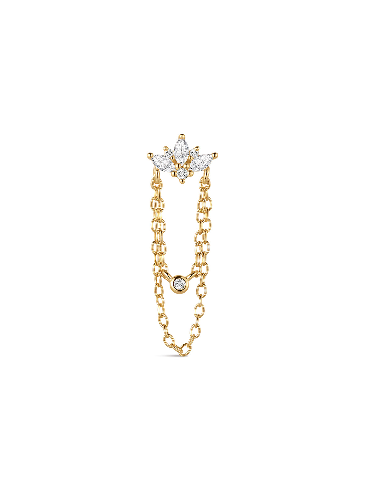 Front view of KOSINER At Dawn 925 Sterling Silver Lotus Chain Dangle Flat Back Stud