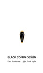 BLACK COFFIN DESIGN graphic banner, 14K solid gold goth coffin flat back piercing stud, dark romance light punk jewelry
