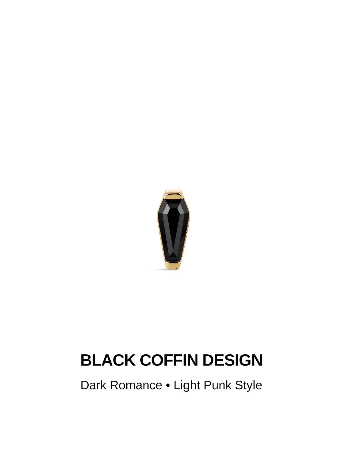 BLACK COFFIN DESIGN graphic banner, 14K solid gold goth coffin flat back piercing stud, dark romance light punk jewelry