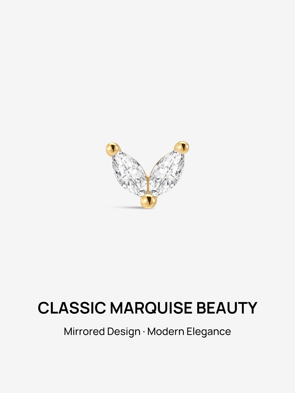 KOSINER 14K Solid Gold Minimal Marquise CZ Butterfly Wing Flat Back Piercing Stud, Nickel-Free Waterproof Dainty Elegant Cartilage Earring for Multi Piercing Stack