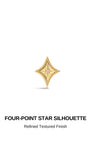KOSINER Starlight Delicate Four-Point Star Flat Back Stud front view, refined textured beaded border four-point star silhouette with nested inner star and central round CZ accent, polished solid 14K gold construction, sleek minimalist cartilage piercing stud design