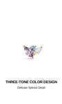 Three-tone spliced trio cluster design KOSINER 14K solid gold cartilage stud, marquise amethyst, round blue topaz & marquise clear cz secured by gold prong setting, push-in flat back post