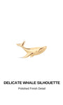 KOSINER delicate whale silhouette design graphic, polished 14K solid gold finish with fine texture detailing on the whale body, minimalist glossy ocean animal internally threaded flat back cartilage stud