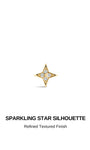 KOSINER Starlight Dainty Four-Point Star Flat Back Stud front view, refined textured four-point star silhouette set with four sparkling round CZ accents, polished solid 14K gold construction, slim minimalist cartilage stud design