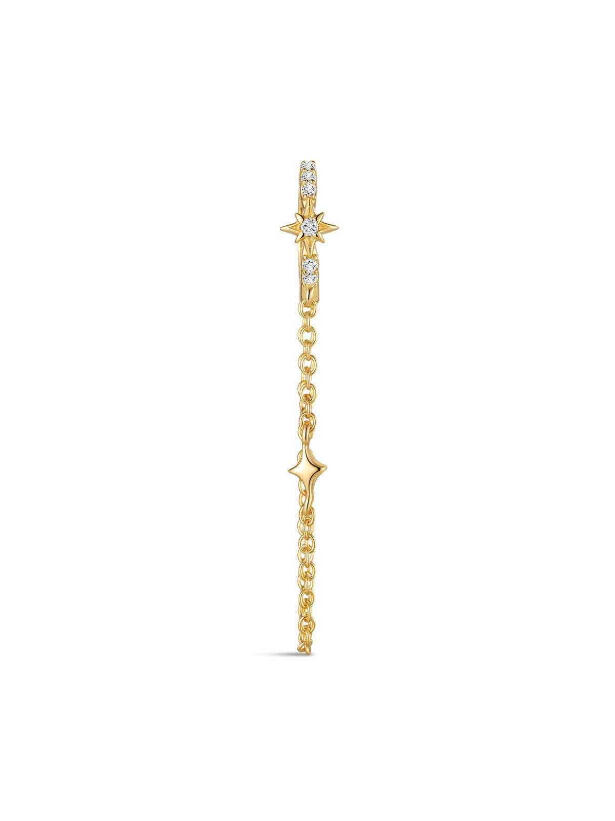 KOSINER Rising Star gold-plated star chain hoop with size labels of 5.7mm at the hoop and 4.5mm at the chain charm