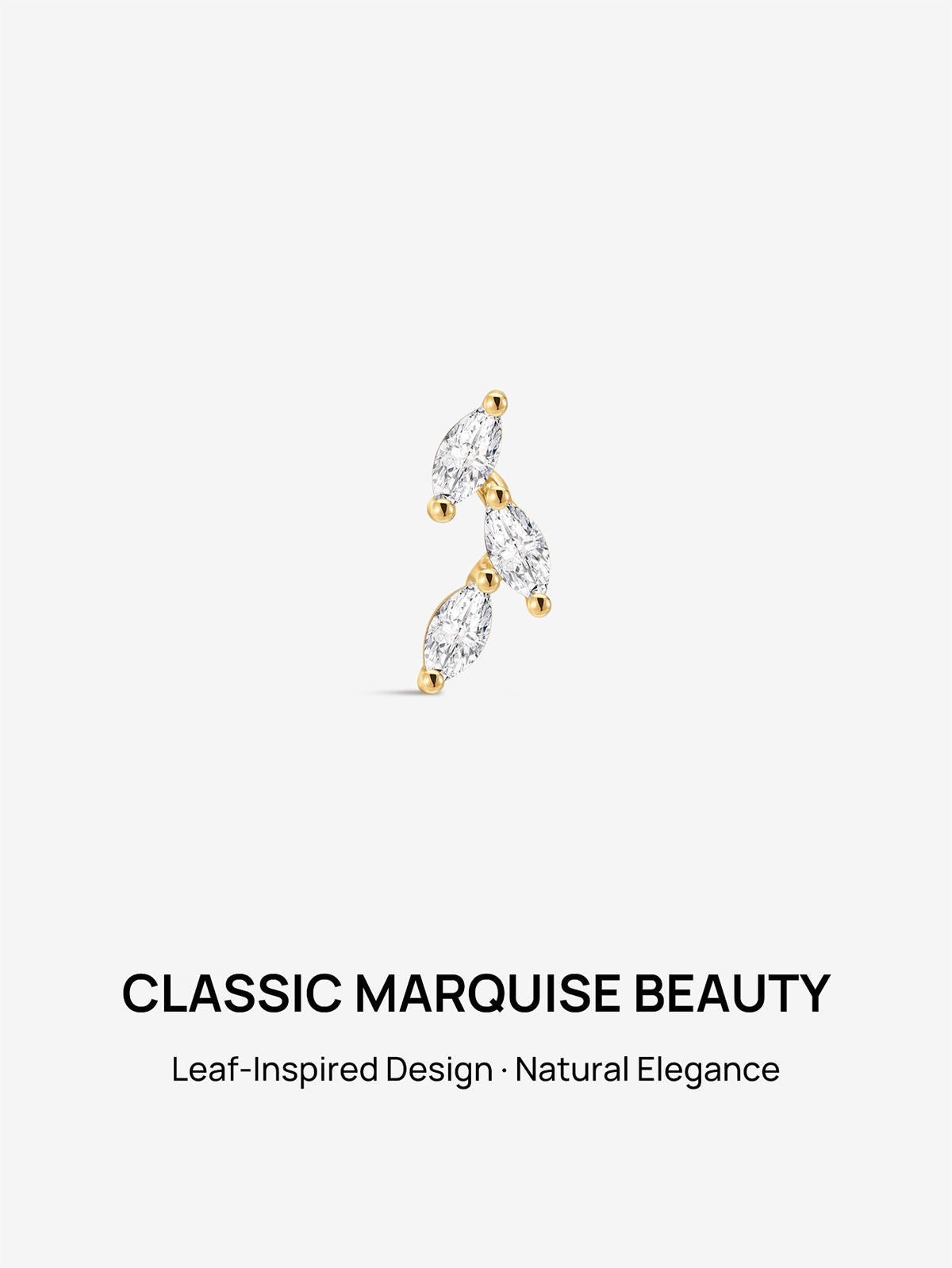 KOSINER 14K Solid Gold Three Marquise Leaf Flat Back Stud, Nickel-Free Waterproof Elegant Dainty Multi Piercing Jewelry for Women