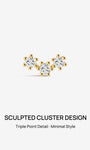 KOSINER 14K Solid Gold Triple-Point Cluster Flat Back Stud, Hypoallergenic Cartilage Earring for Helix Piercing