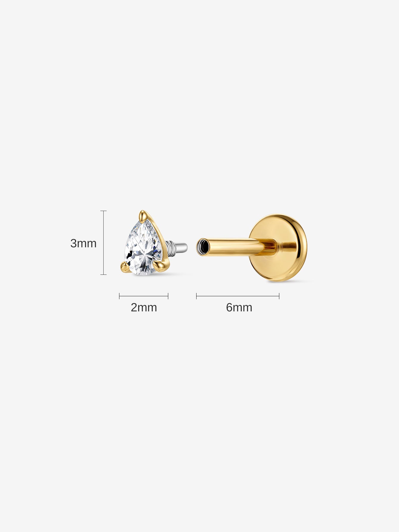 14K Gold Pear Lab-Grown Diamond Flat Back Delicate Stud