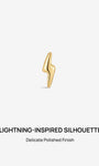 14K Solid Gold Gloss Lightning Silhouette Flat Back Stud, Minimal Polished Finish Helix Tragus Piercing Earring