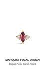 KOSINER Gem Garden 14K Solid Gold Marquise Purple Garnet Flat Back Stud Earring, Dainty Three-Stone Cartilage Piercing Stud, Hypoallergenic for Helix Tragus Lobe Conch Stacking
