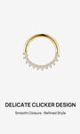 KOSINER 14K Solid Gold Dainty Cluster Daith Clicker Hoop, Half Paved CZ Diamond Smooth Click Closure Cartilage Earring