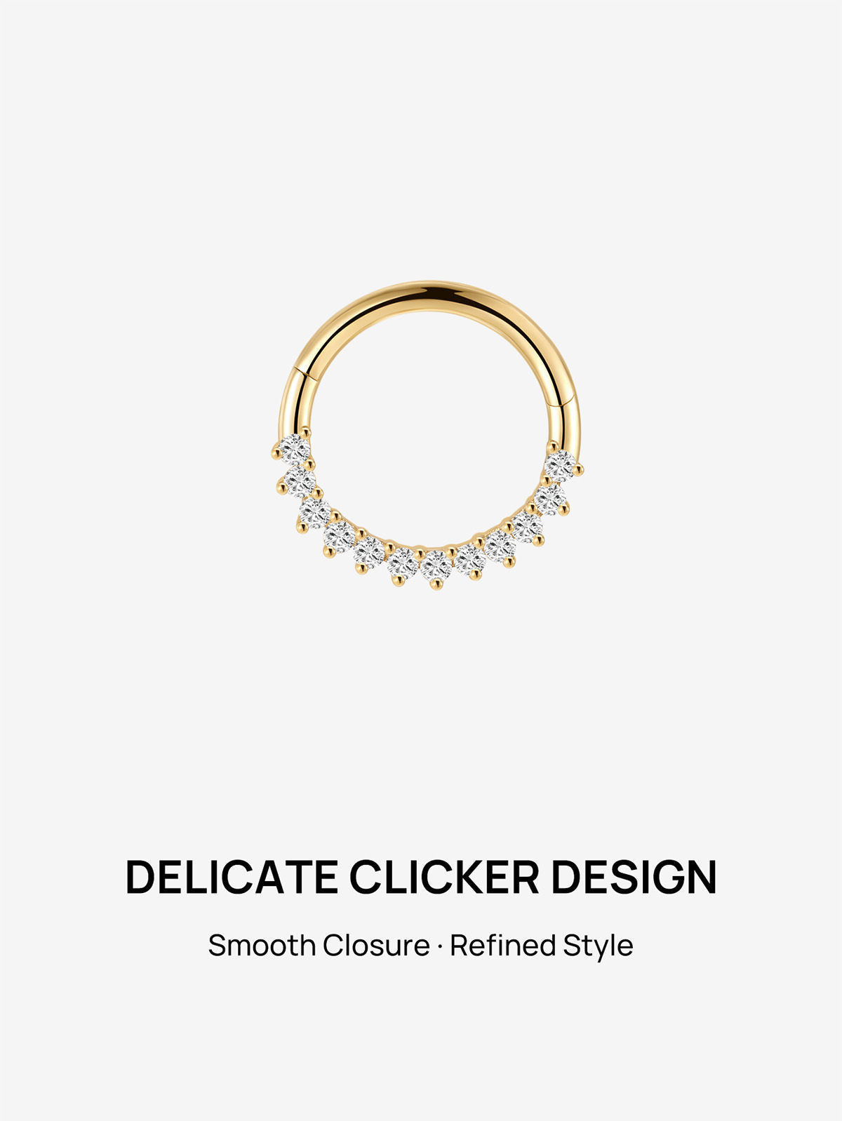 KOSINER 14K Solid Gold Dainty Cluster Daith Clicker Hoop, Half Paved CZ Diamond Smooth Click Closure Cartilage Earring
