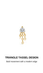 TRIANGLE TASSEL DESIGN 14K gold flat back piercing stud, trillion CZ dangling chain cartilage earring modern minimalist ear jewellery