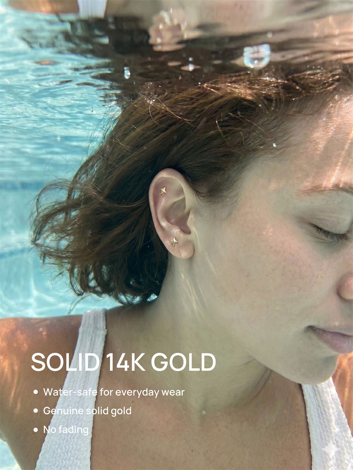 KOSINER Water-safe solid gold star piercing, fade-resistant for everyday wear and swimming