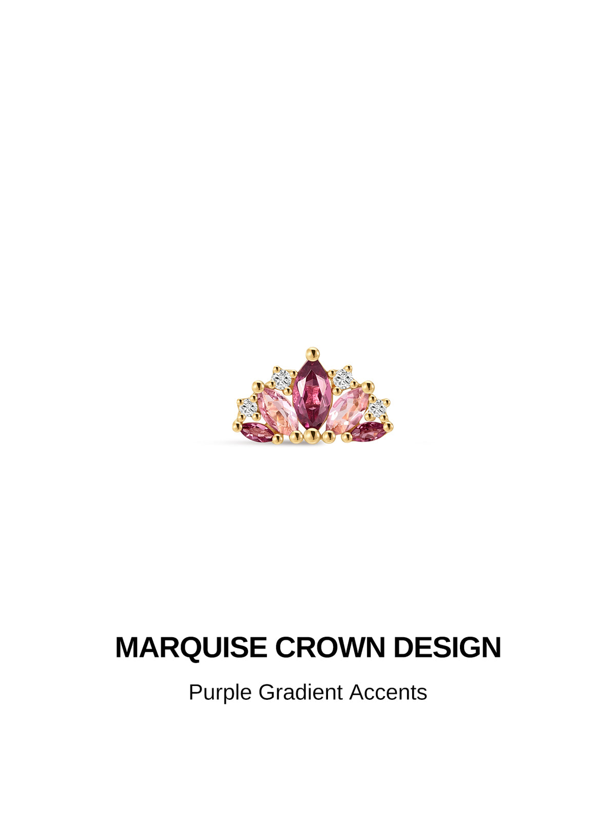 KOSINER Gem Garden 14K Solid Gold Purple Pink Gradient Marquise Crown Flat Back Stud, Multi-Stone Cartilage Piercing Earring, Hypoallergenic for Helix Tragus Lobe Conch Stacking