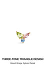 KOSINER Gem Garden 14K Solid Gold Three-Tone Triangle Multi Gem Flat Back Stud, Peridot Pink Tourmaline Blue Topaz Cartilage Piercing Earring, Hypoallergenic Stackable for Helix Tragus Lobe Conch