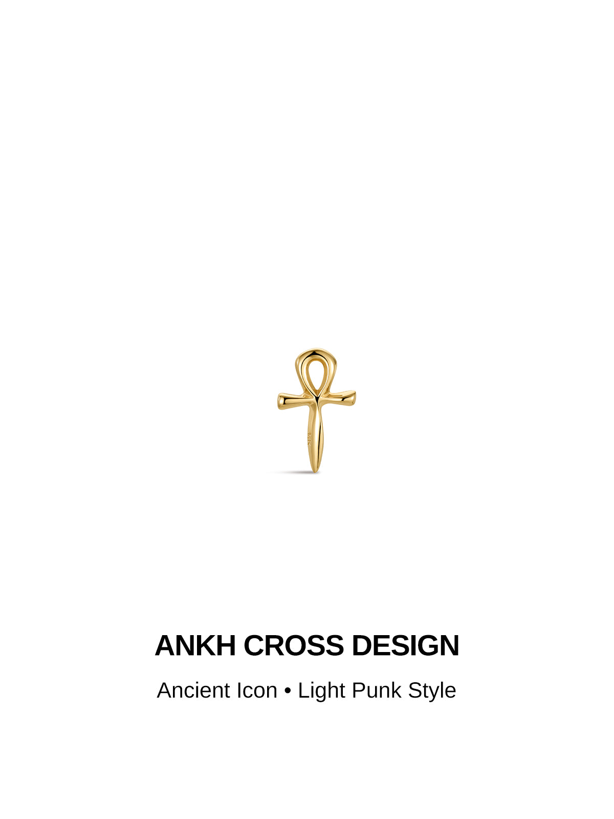 ANKH CROSS DESIGN graphic banner, 14K solid gold Egyptian Ankh symbol flat back piercing stud, ancient icon light punk minimalist jewelry