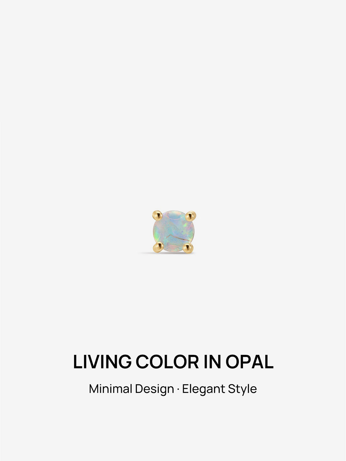 KOSINER 14K Solid Gold Minimal Round Prong-Set Opal Flat Back Piercing Stud, Nickel-Free Waterproof Tiny Rainbow Opal Cartilage Earring for Multi Ear Stack Piercing