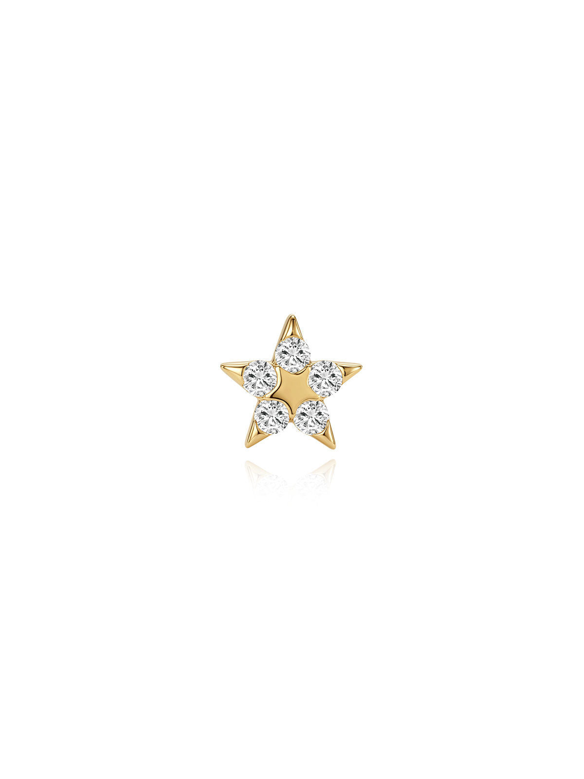 KOSINER Rising Star gold-plated Shining Star flat back stud worn in an upper lobe piercing with celestial earrings
