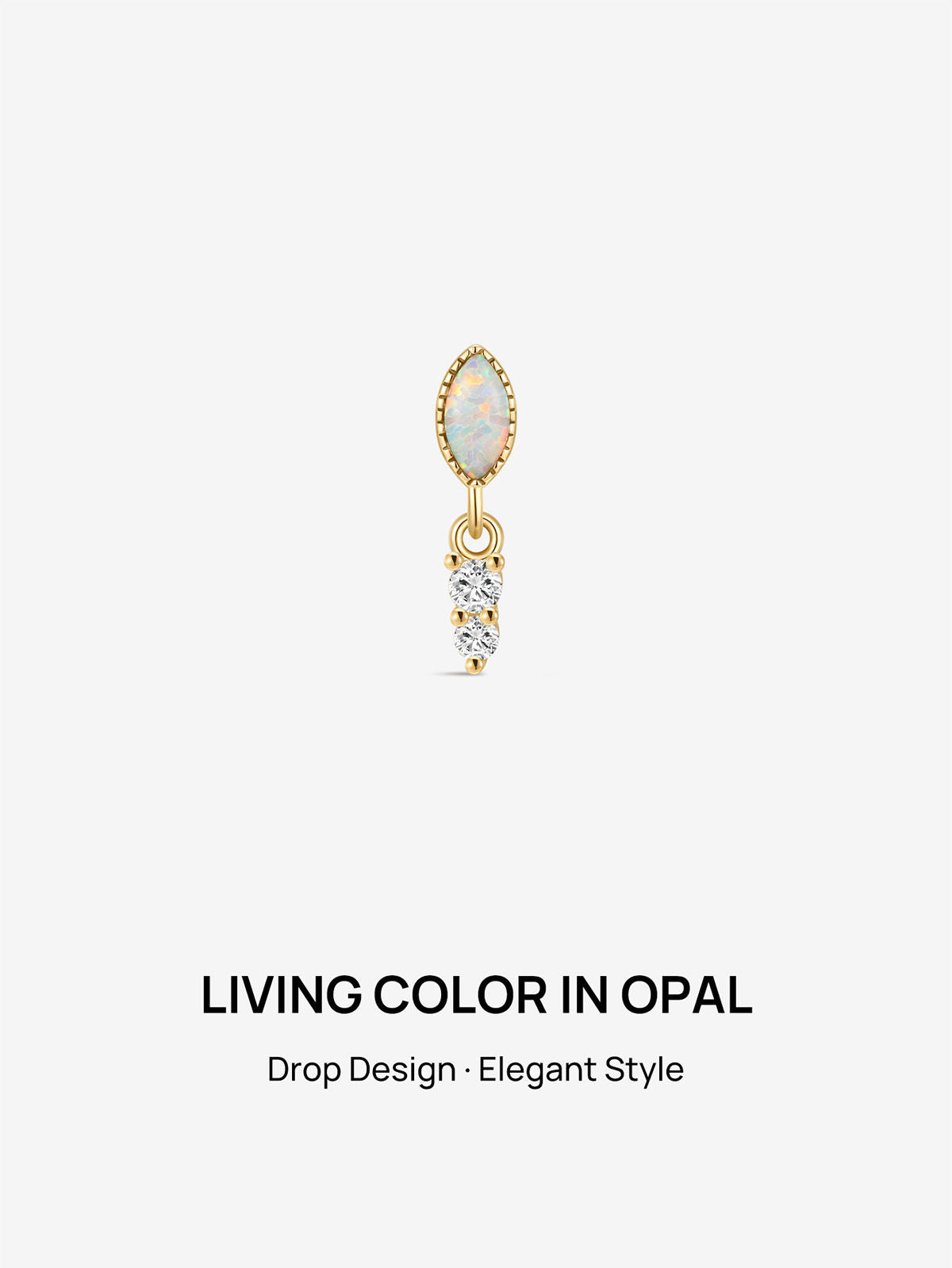 KOSINER 14K Solid Gold Dainty Marquise Opal Drop Flat Back Piercing Stud, Nickel-Free Waterproof Elegant Dangling Opal Cartilage Earring for Multi Ear Stack Piercing