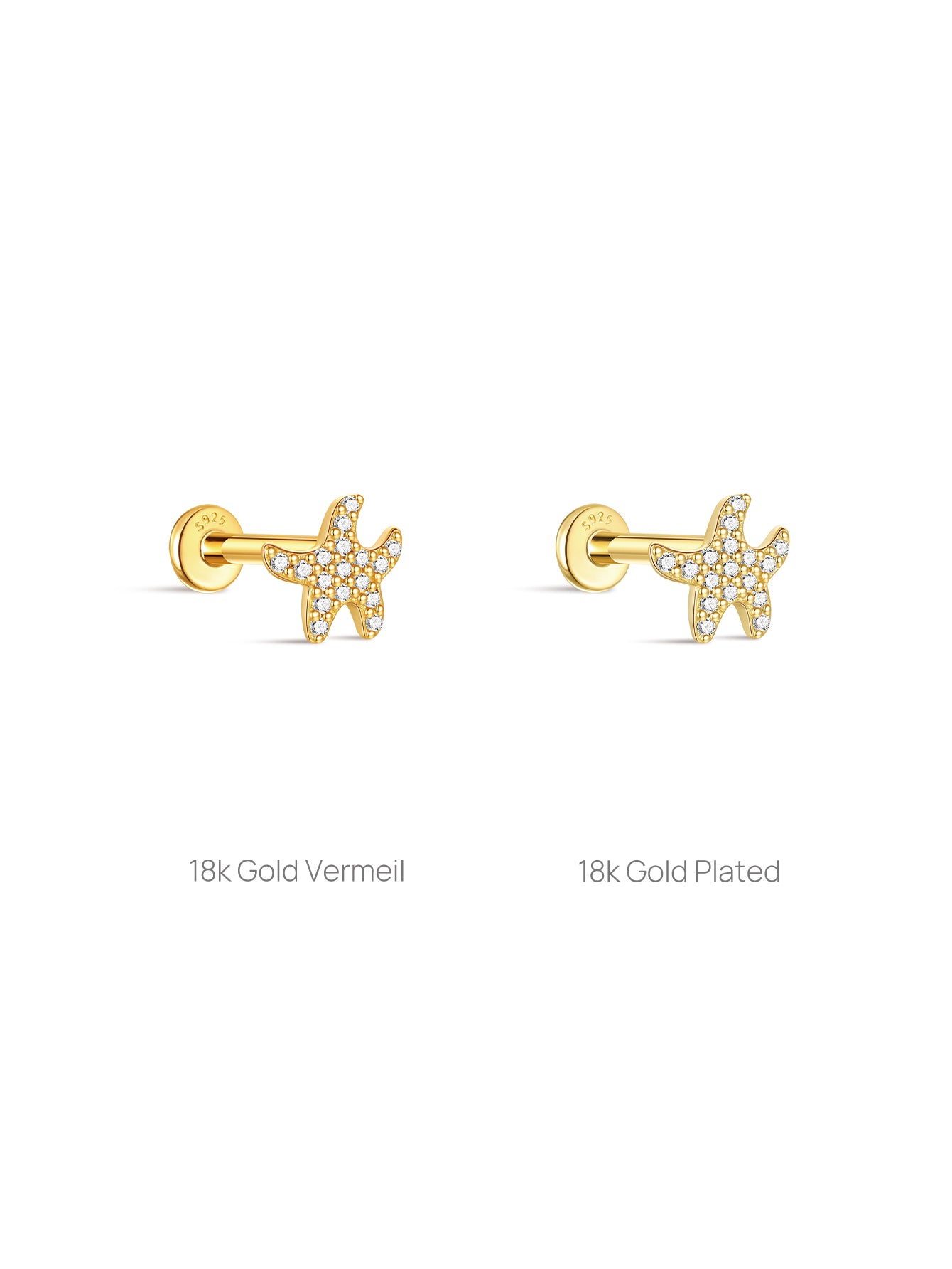 KOSINER 18k gold vermeil vs 18k gold plated seastar stud comparison