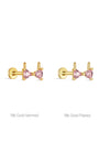 18k gold vermeil and 18k gold plated pink bow stud earrings with pink cubic zirconia,  minimalist everyday stud