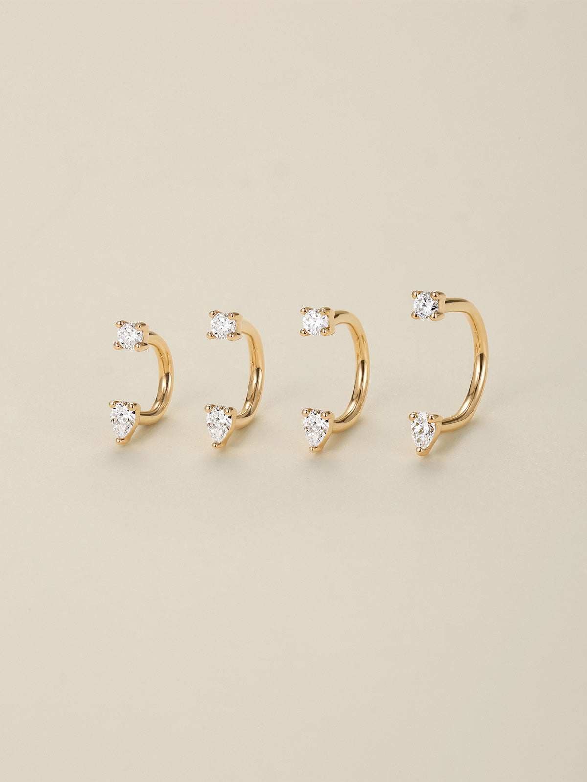 Size guide of KOSINER 14K solid gold pear curved barbell hoop earring, 5mm 6mm 7mm 8mm inner diameter options measurement chart delicate cartilage piercing hoop