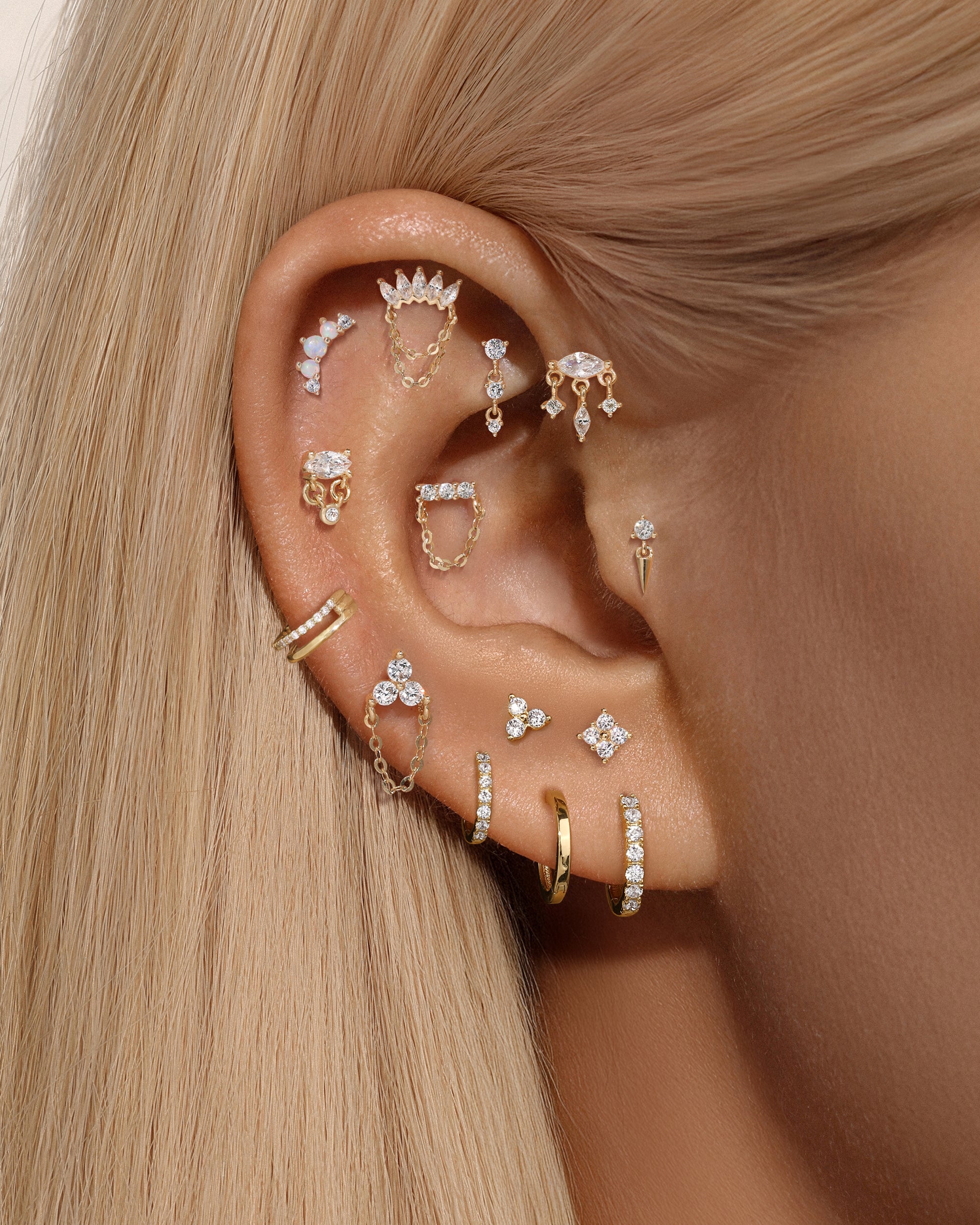 14K Solid Gold Double-layer Single Row Pave Hoop Earring