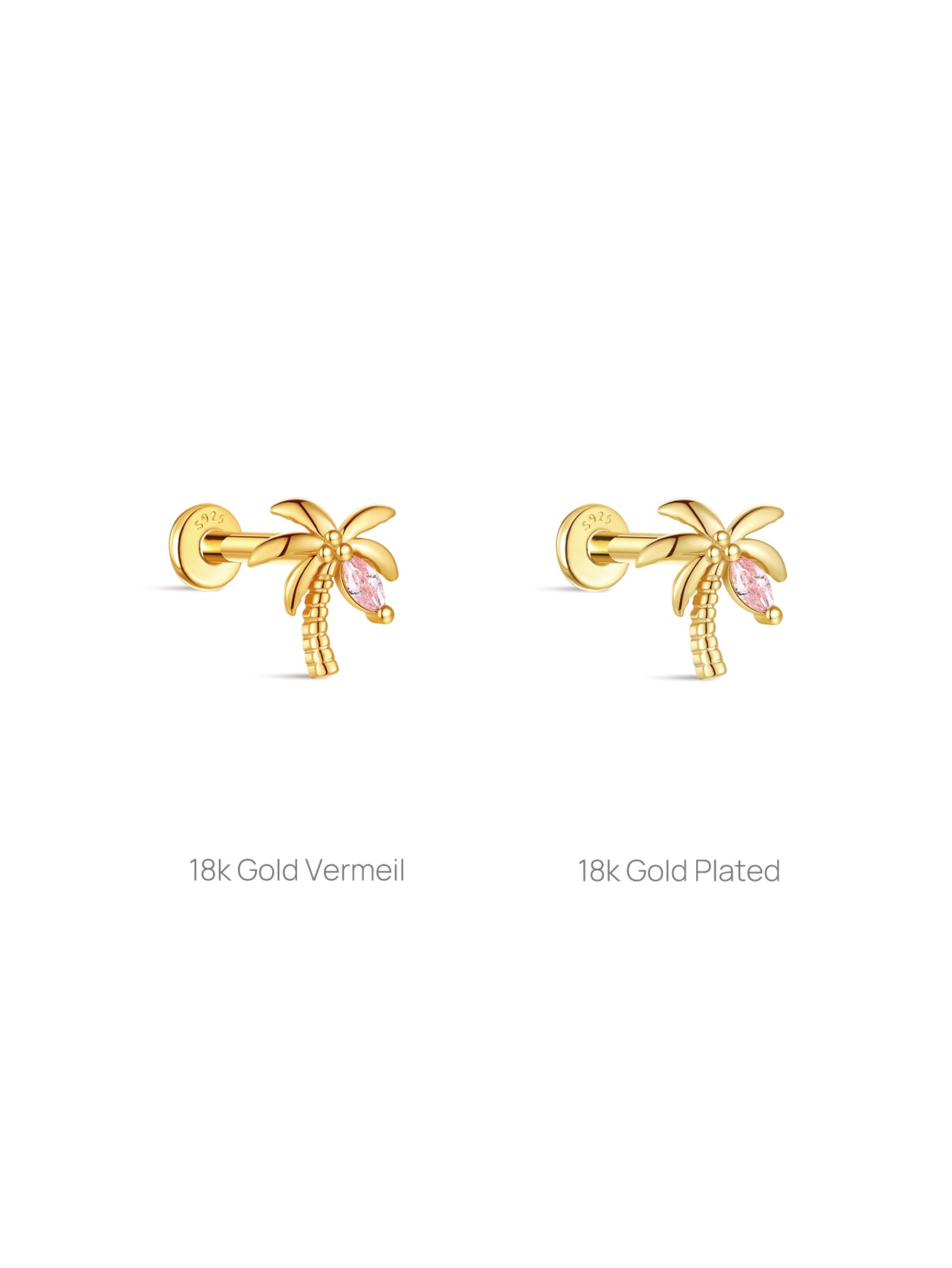 KOSINER 18k gold vermeil vs 18k gold plated palm tree stud comparison