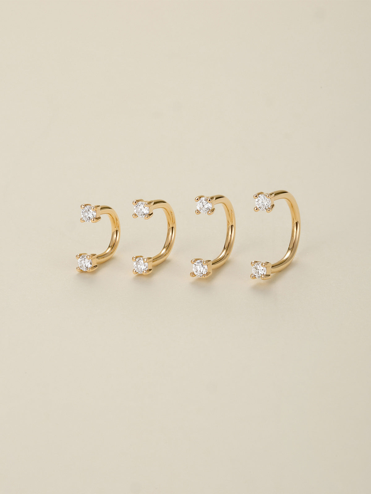 Size dimension chart for KOSINER 14K gold curved barbell piercing, 5mm,6mm,7mm,8mm four lengths with precise measurements marked