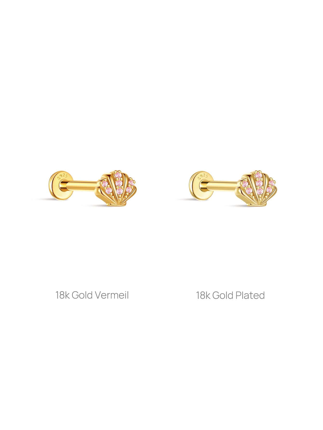 KOSINER 18k gold vermeil vs 18k gold plated seashell stud comparison