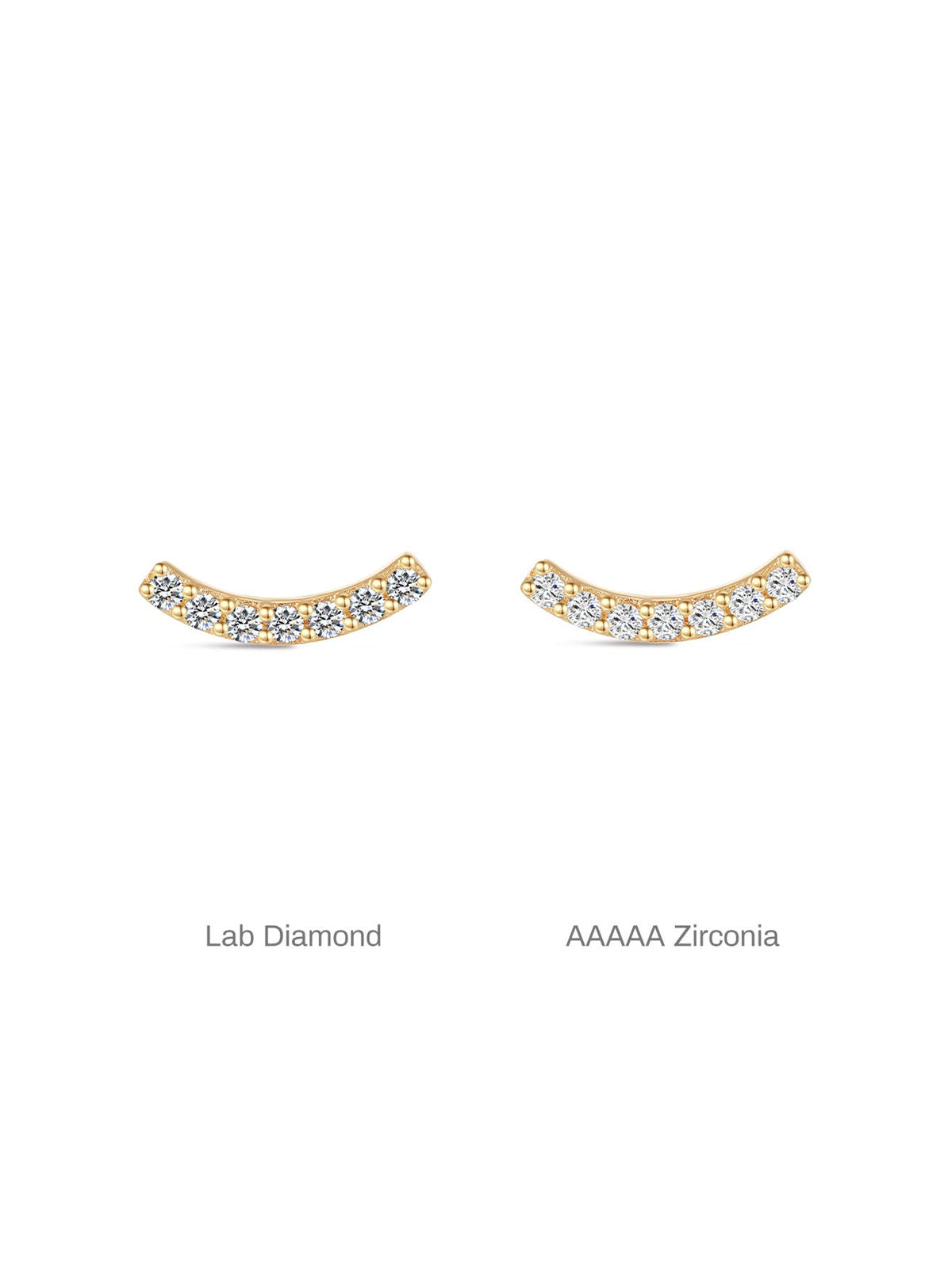 KOSINER 14K gold pave crescent stud, lab diamond or AAAAA zirconia option, no plating
